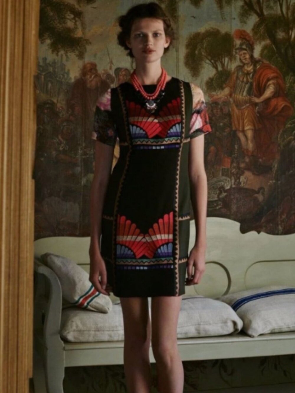 Anthropologie Ranna Gill Size 4 Fanned Vignette Embroidered Floral Sheath Dress